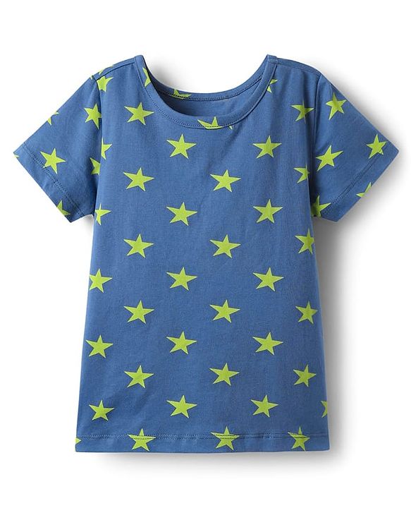 Pine Kids Single Jersey Knit Half Sleeves Co-Ord Night Suit With Star Print - Blue
