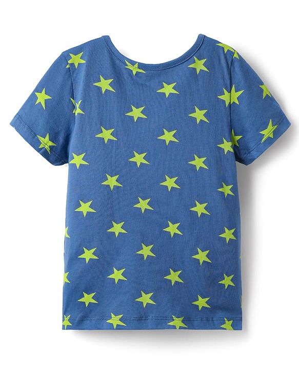 Pine Kids Single Jersey Knit Half Sleeves Co-Ord Night Suit With Star Print - Blue