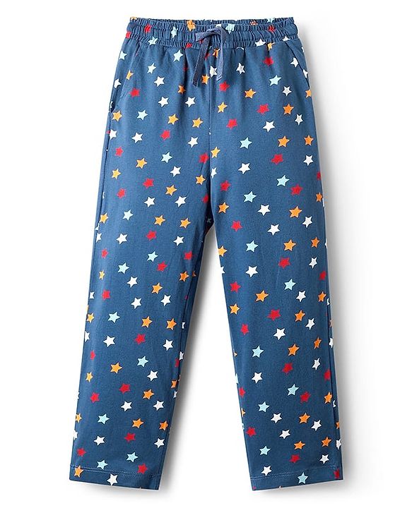 Pine Kids Single Jersey Knit Half Sleeves Co-Ord Night Suit With Star Print - Blue