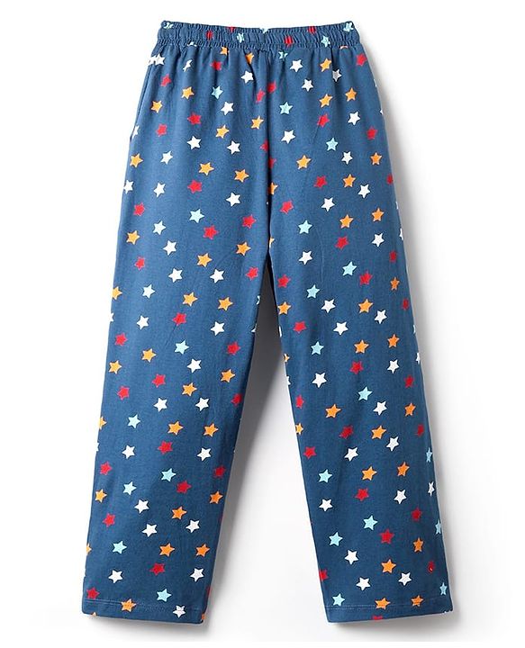 Pine Kids Single Jersey Knit Half Sleeves Co-Ord Night Suit With Star Print - Blue