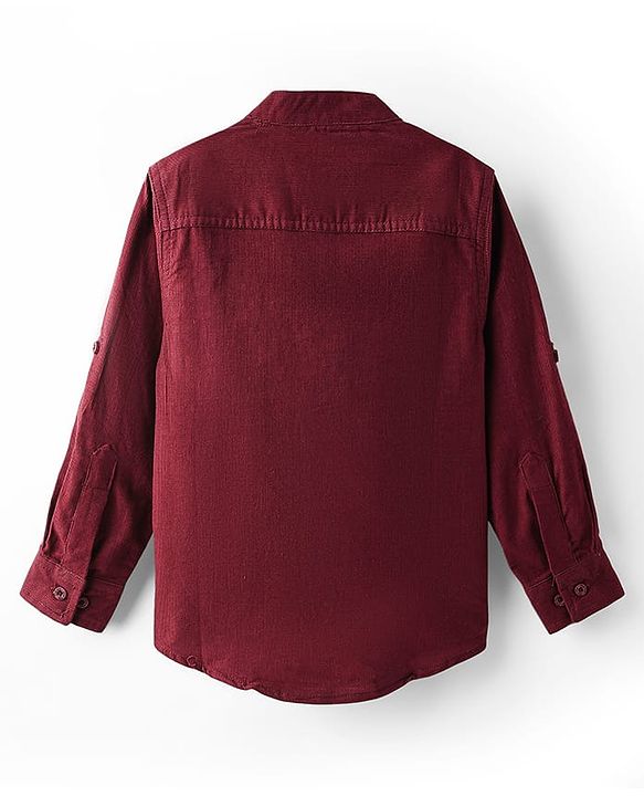 Pine Kids Corduroy Woven Full Sleeves Solid Shirt with Mandarin Collar & Front Pockets - Dark Olive Green