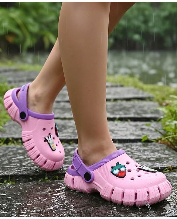 Pine Kids Back Strap Clogs with Applique - Pink