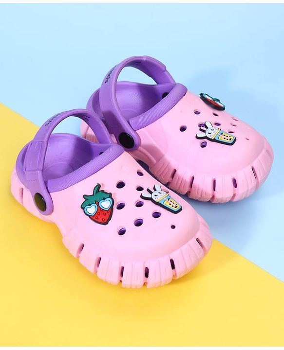 Pine Kids Back Strap Clogs with Applique - Pink