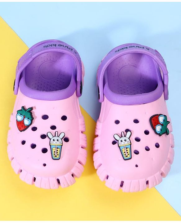 Pine Kids Back Strap Clogs with Applique - Pink