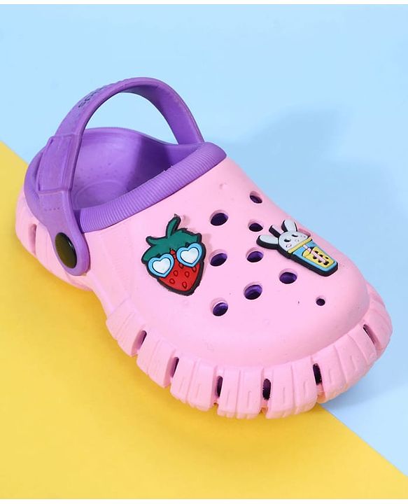 Pine Kids Back Strap Clogs with Applique - Pink