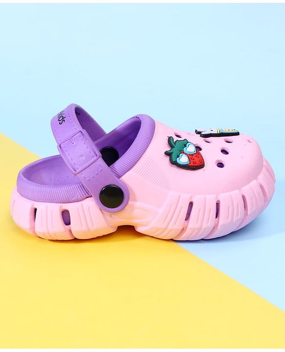 Pine Kids Back Strap Clogs with Applique - Pink