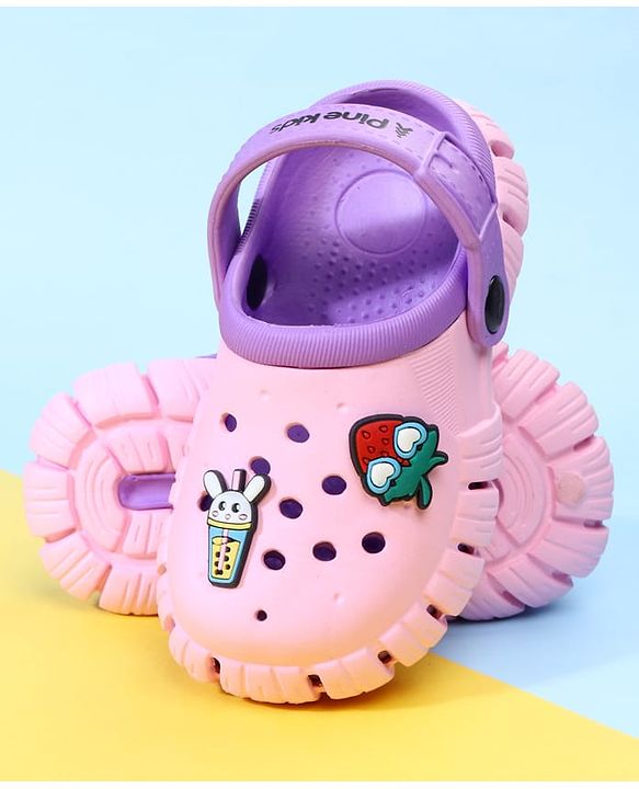 Pine Kids Back Strap Clogs with Applique - Pink