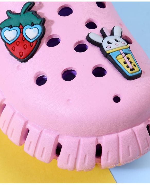 Pine Kids Back Strap Clogs with Applique - Pink