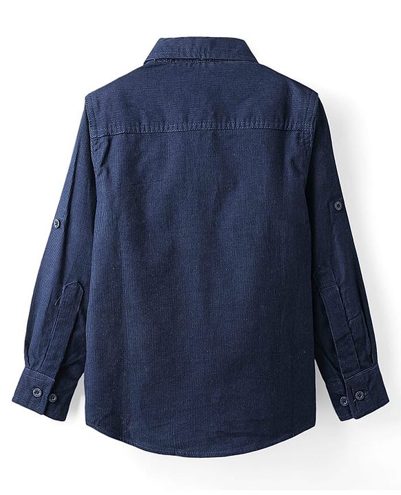 Pine Kids Corduroy Woven Full Sleeves Solid Shirt with Front Pockets - Navy Blue