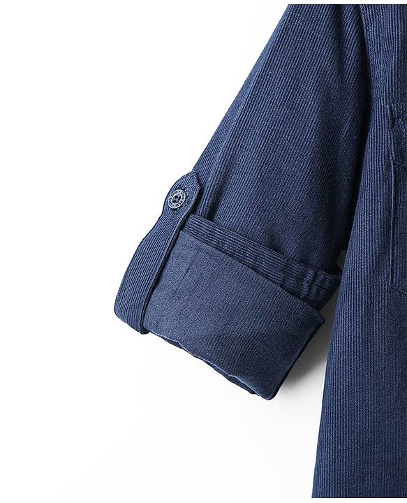 Pine Kids Corduroy Woven Full Sleeves Solid Shirt with Front Pockets - Navy Blue