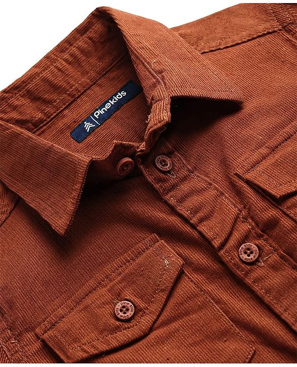 Pine Kids Corduroy Woven Full Sleeves Solid Shirt with Front Pockets - Navy Blue