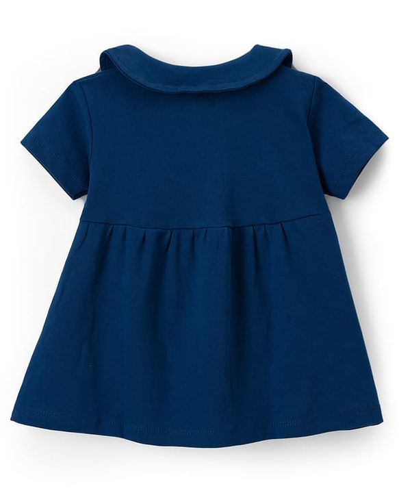 Babyhug Cotton Jersey Knit Half Sleeves Text Printed Frock with Bloomer - Navy Blue