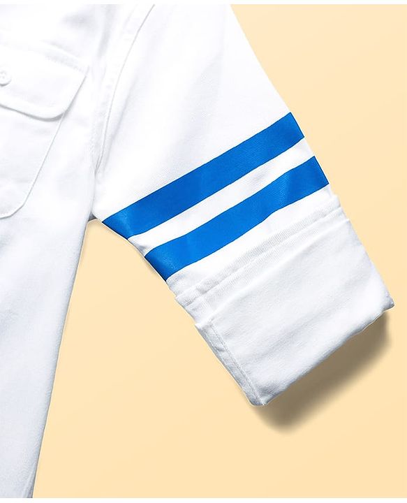 Pine Kids Cotton Woven Full Sleeves Shirt With Sport Theme Print - White