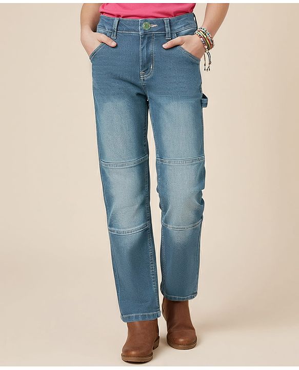 Pine Kids Denim Woven Full Length Cut & Sew Washed Jeans - Blue