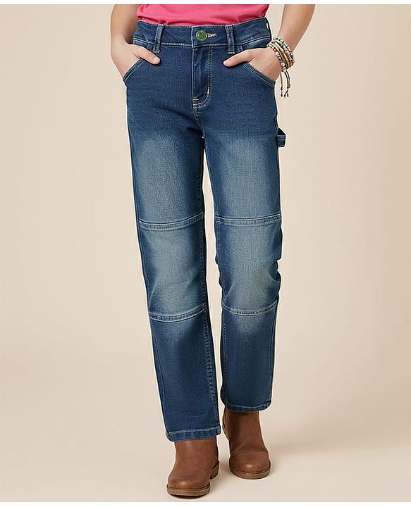 Pine Kids Denim Woven Full Length Cut & Sew Washed Jeans - Blue