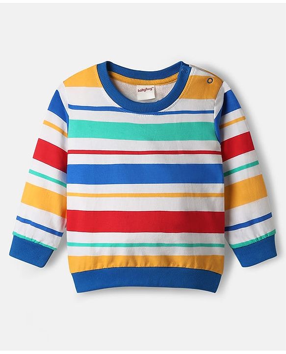 Babyhug 100% Cotton Knit Full Sleeves Striped & Text Printed Sweatshirt Pack Of 2 - Multicolour