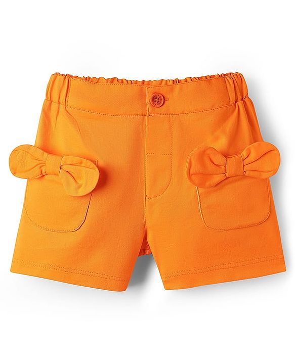 Babyhug 100% Cotton Single Jersey Knit Half Sleeves T-Shirt & twill Shorts Set with Rainbow Print & Bow Applique - Orange