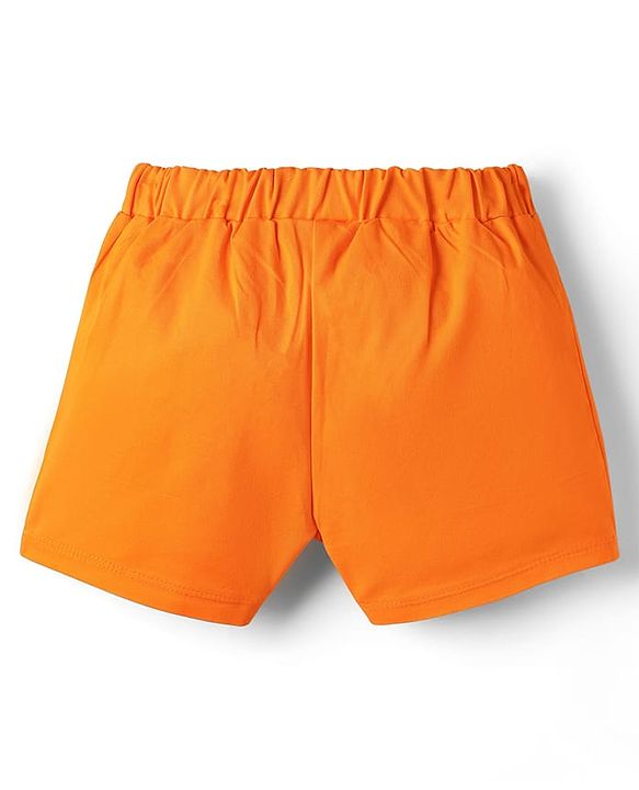 Babyhug 100% Cotton Single Jersey Knit Half Sleeves T-Shirt & twill Shorts Set with Rainbow Print & Bow Applique - Orange
