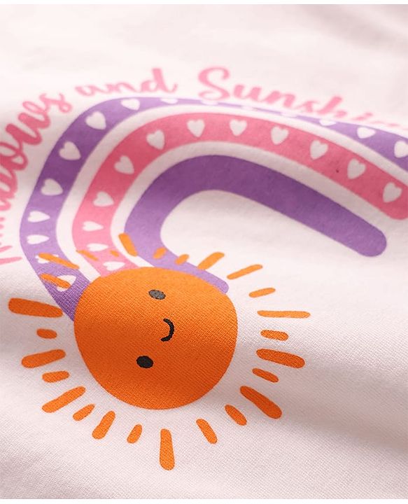 Babyhug 100% Cotton Single Jersey Knit Half Sleeves T-Shirt & twill Shorts Set with Rainbow Print & Bow Applique - Orange
