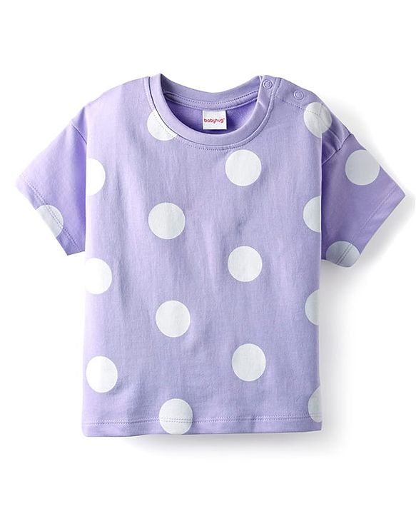 Babyhug 100% Cotton Single Jersey Knit Half Sleeves Top & Shorts Co-ord Set with Bunny Sling Bag & Polka Dot Print - Lilac