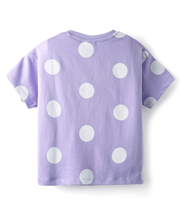 Babyhug 100% Cotton Single Jersey Knit Half Sleeves Top & Shorts Co-ord Set with Bunny Sling Bag & Polka Dot Print - Lilac