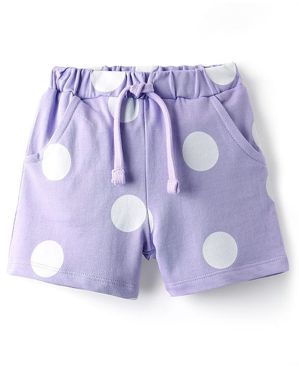 Babyhug 100% Cotton Single Jersey Knit Half Sleeves Top & Shorts Co-ord Set with Bunny Sling Bag & Polka Dot Print - Lilac