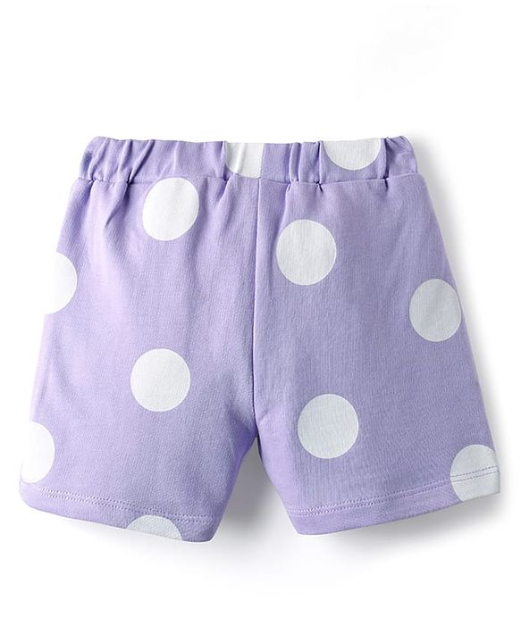 Babyhug 100% Cotton Single Jersey Knit Half Sleeves Top & Shorts Co-ord Set with Bunny Sling Bag & Polka Dot Print - Lilac
