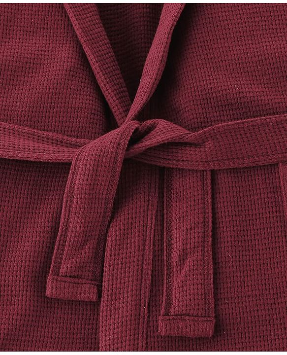 Pine Kids Cotton Knit Full Sleeves Solid Color Hooded  Bath Robe - Maroon