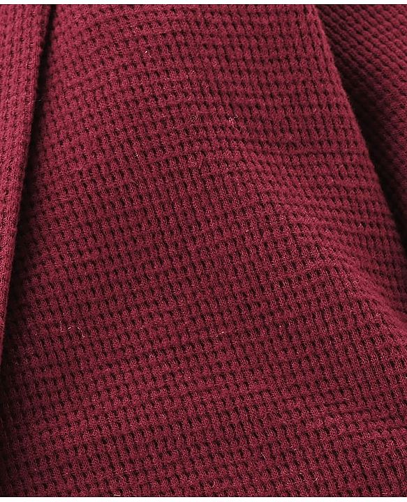 Pine Kids Cotton Knit Full Sleeves Solid Color Hooded  Bath Robe - Maroon