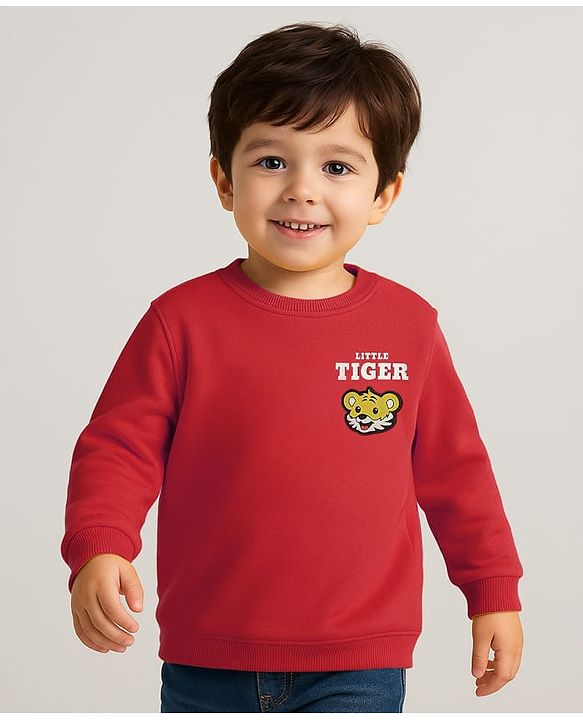 Babyhug 100% Cotton Full Sleeves Sweatshirt With Tiger Print - Red