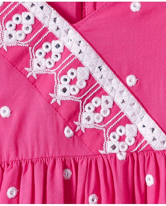 Babyhug Cotton Woven Full Sleeves Embriodered Kurta Pallazo Set With Dupatta - Pink