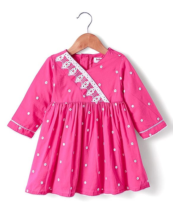 Babyhug Cotton Woven Full Sleeves Embriodered Kurta Pallazo Set With Dupatta - Pink