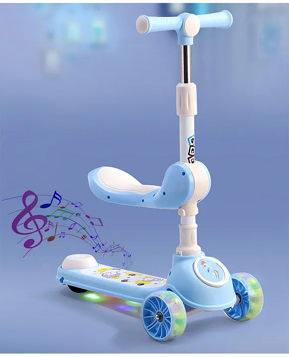 2 in 1 Kids 3 Wheel Kick Scooter - Blue| Foldable Seat with LED| 3