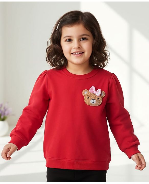 Babyhug Cotton Knit Full Sleeves Floral Printed Skivi T-Shirt with Lettuce Hem Detailing - Dark Pink main image 1