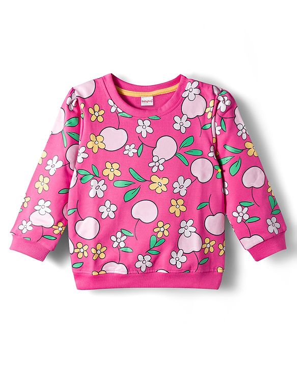Babyhug Cotton Knit Full Sleeves Sweatshirts with Floral & Fruit Print Pack of 2 - Yellow & Pink