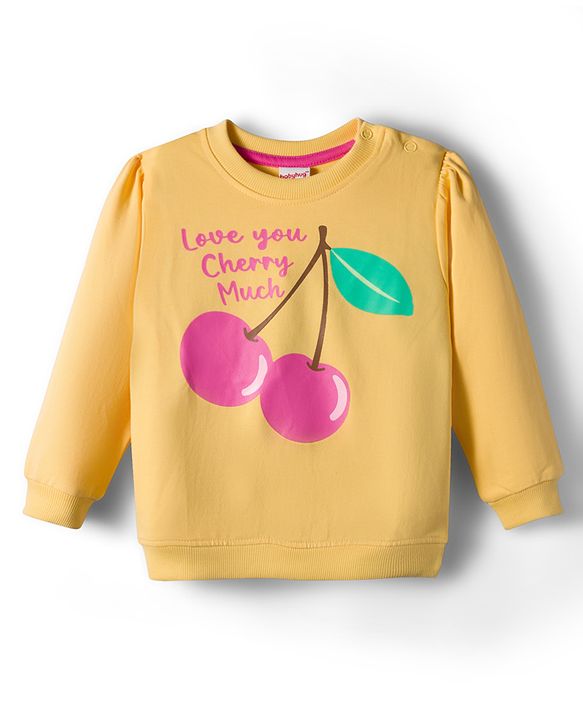 Babyhug Cotton Knit Full Sleeves Sweatshirts with Floral & Fruit Print Pack of 2 - Yellow & Pink
