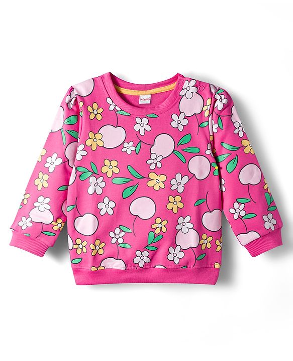 Babyhug Cotton Knit Full Sleeves Sweatshirts with Floral & Fruit Print Pack of 2 - Yellow & Pink