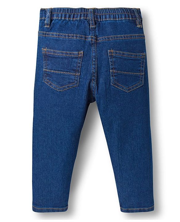 Babyhug Cotton Denim Full Length Washed Jeans With Stretch - Dark Blue