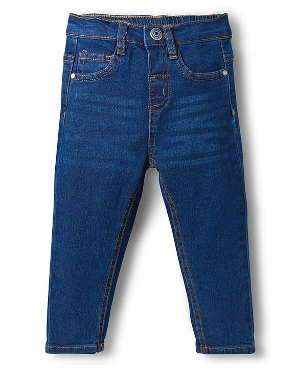 Babyhug Cotton Denim Full Length Washed Jeans With Stretch - Dark Blue