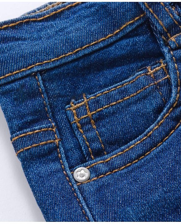 Babyhug Cotton Denim Full Length Washed Jeans With Stretch - Dark Blue