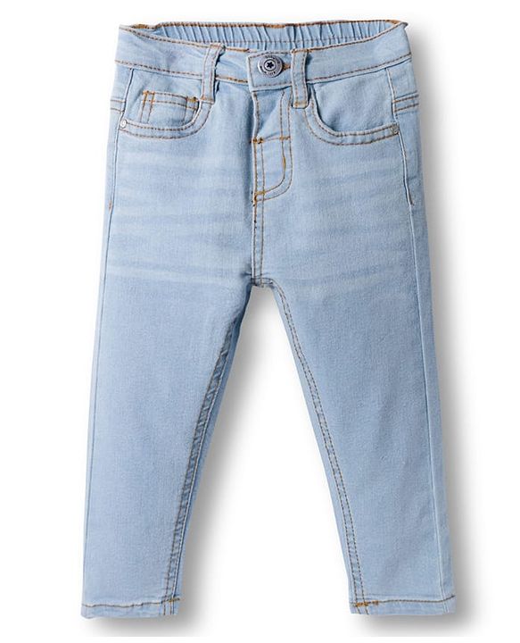 Babyhug Cotton Denim Full Length Washed Jeans With Stretch - Dark Blue