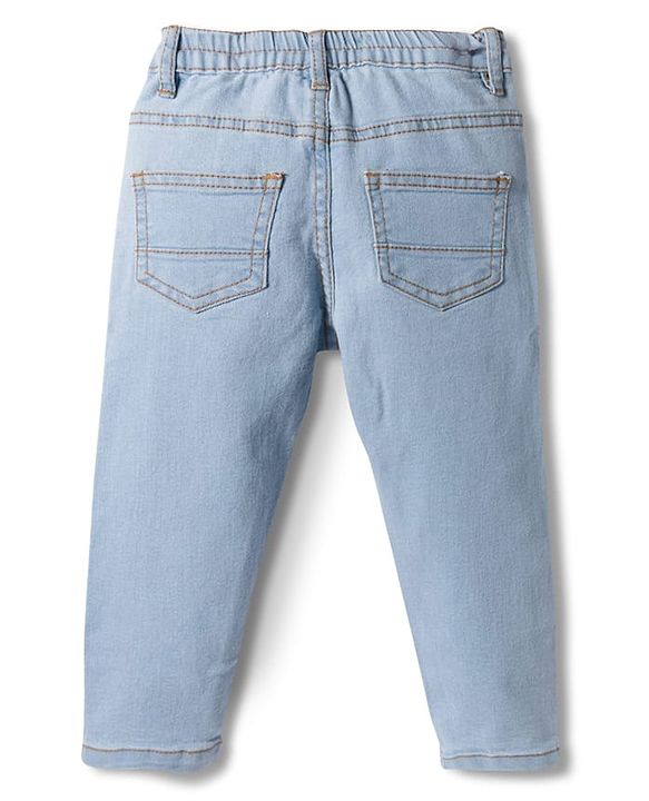 Babyhug Cotton Denim Full Length Washed Jeans With Stretch - Dark Blue