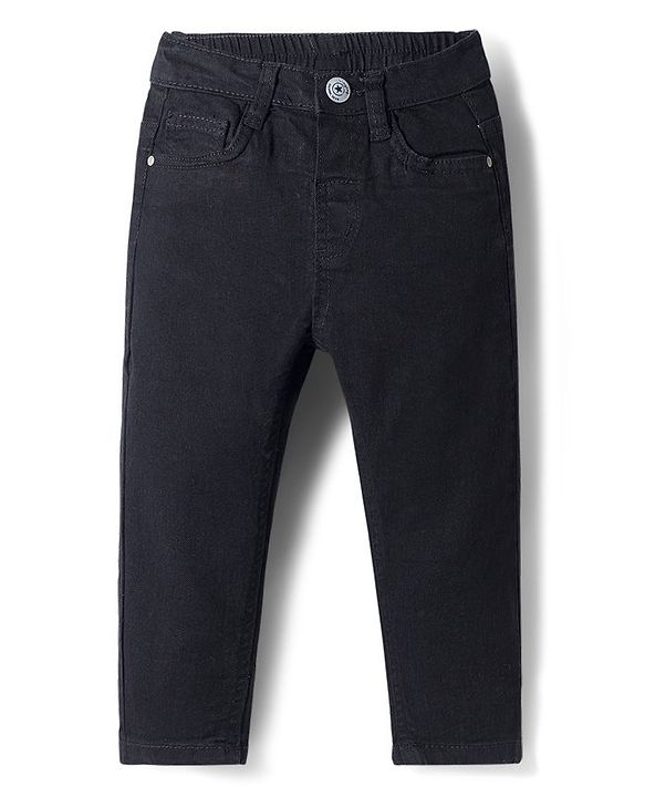 Babyhug Cotton Denim Full Length Washed Jeans With Stretch - Dark Blue