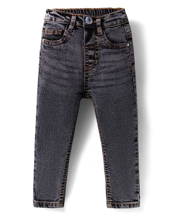 Babyhug Cotton Denim Full Length Washed Jeans With Stretch - Dark Blue