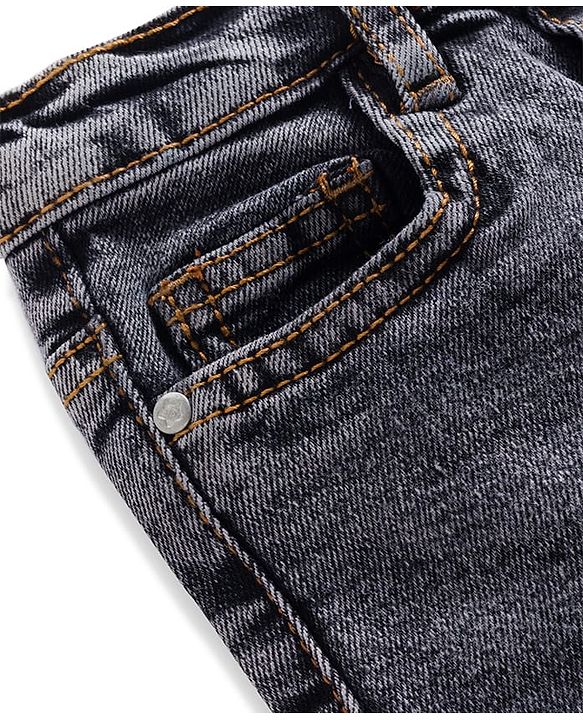 Babyhug Cotton Denim Full Length Washed Jeans With Stretch - Dark Blue