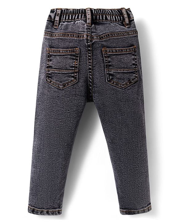 Babyhug Cotton Denim Full Length Washed Jeans With Stretch - Dark Blue