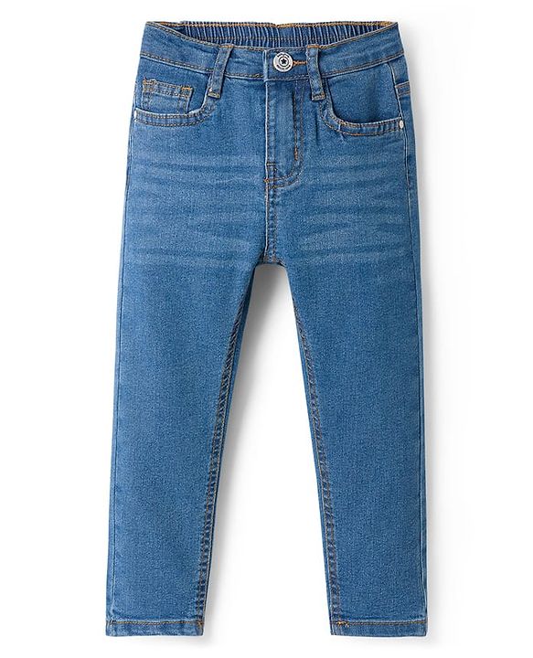 Babyhug Cotton Denim Full Length Washed Jeans With Stretch - Blue