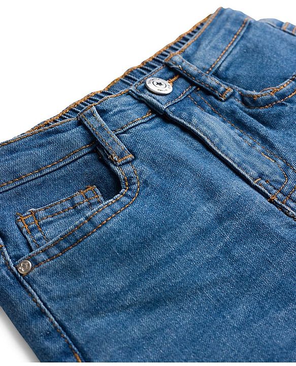 Babyhug Cotton Denim Full Length Washed Jeans With Stretch - Blue