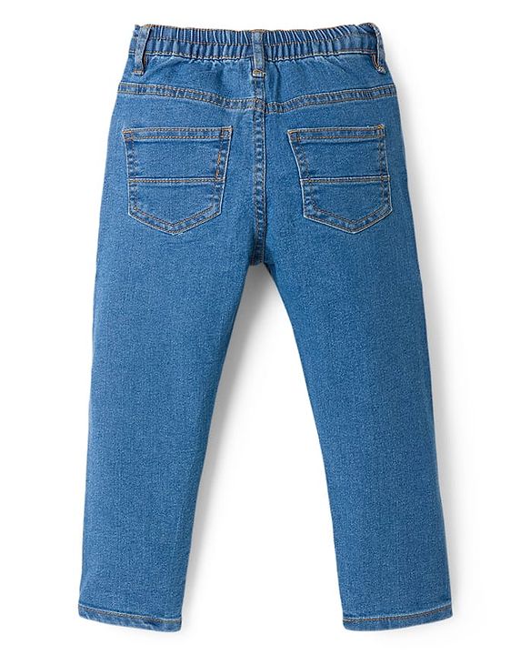 Babyhug Cotton Denim Full Length Washed Jeans With Stretch - Blue