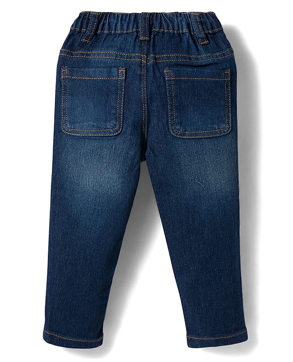 Babyhug Denim Full Length Washed Slim Fit Jeans With Stretch - Dark Blue